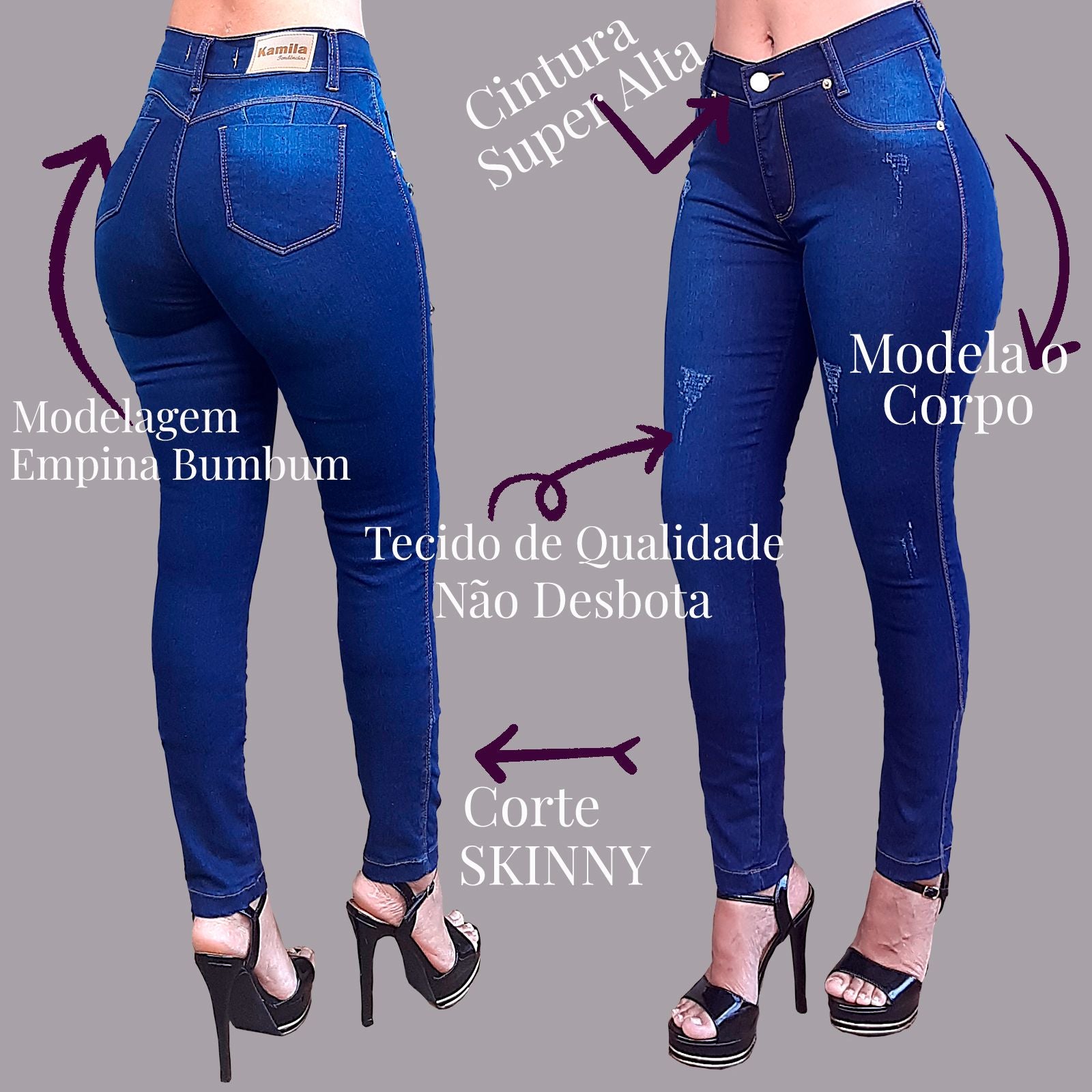 Kit 2 Calças Jeans feminina Modeladora com lycra cintura alta empina bumbum