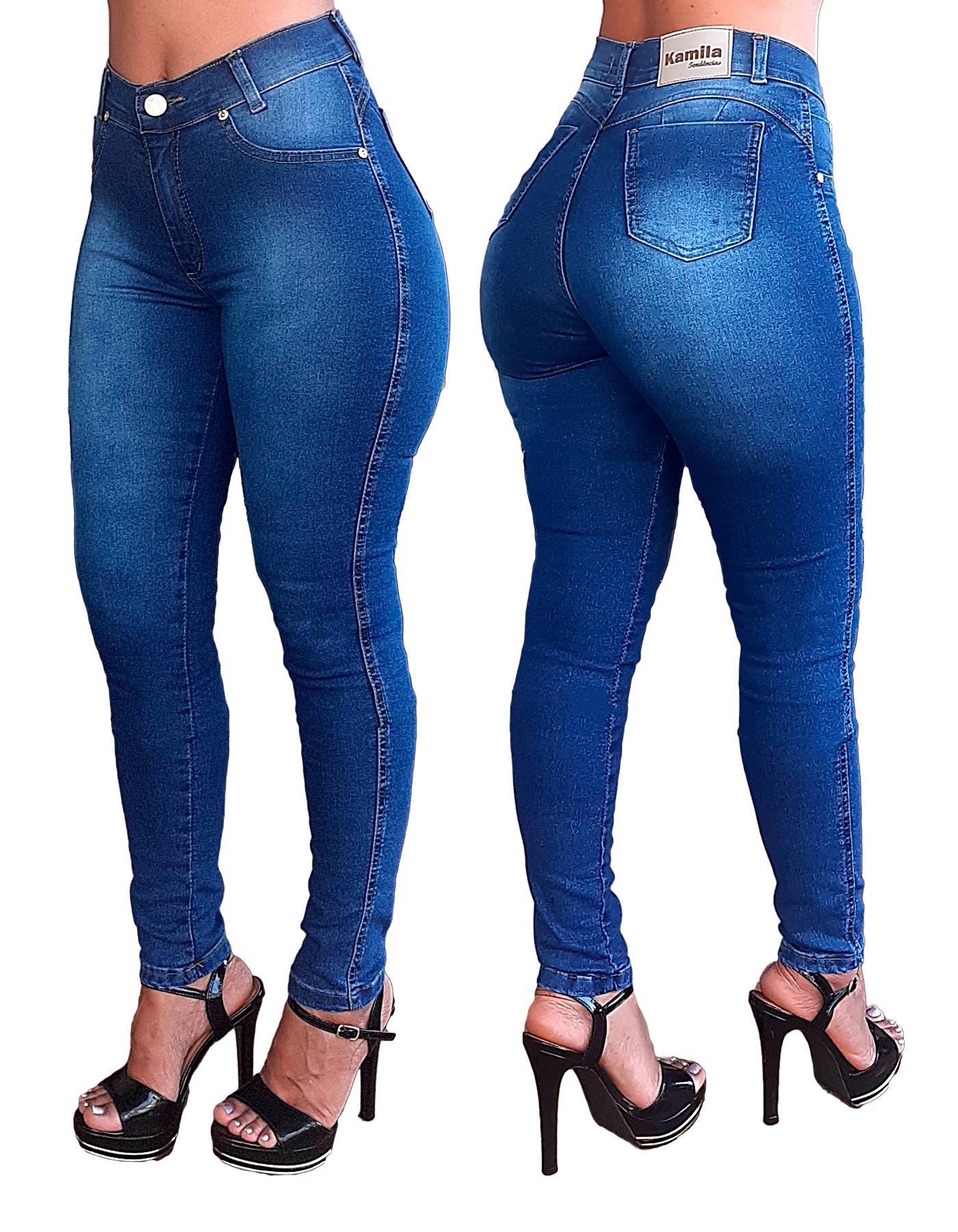 Kit 2 Calças Jeans feminina Modeladora com lycra cintura alta empina bumbum