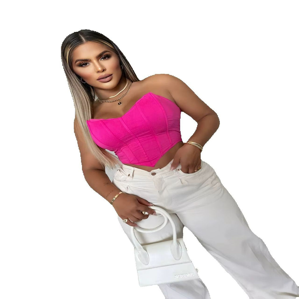 Corsage espartilho feminino, estilo casual, rosa, modelo de verão, traf