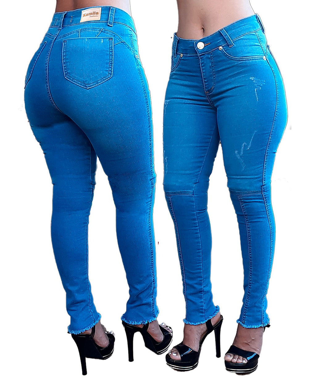 Kit 2 Calças Jeans feminina Modeladora com lycra cintura alta empina bumbum
