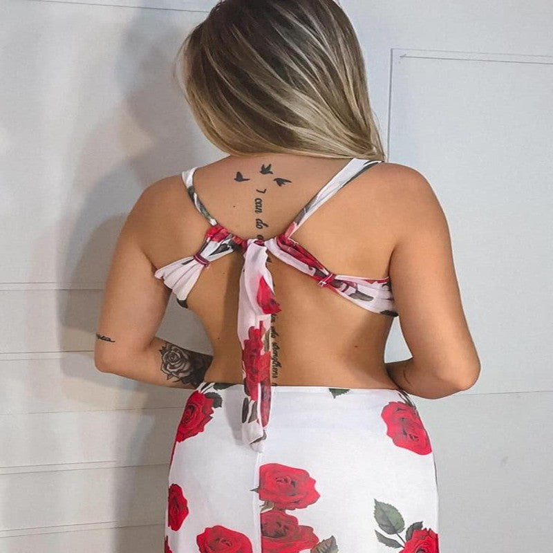 Vestido Longo Tule Estampado Forrado