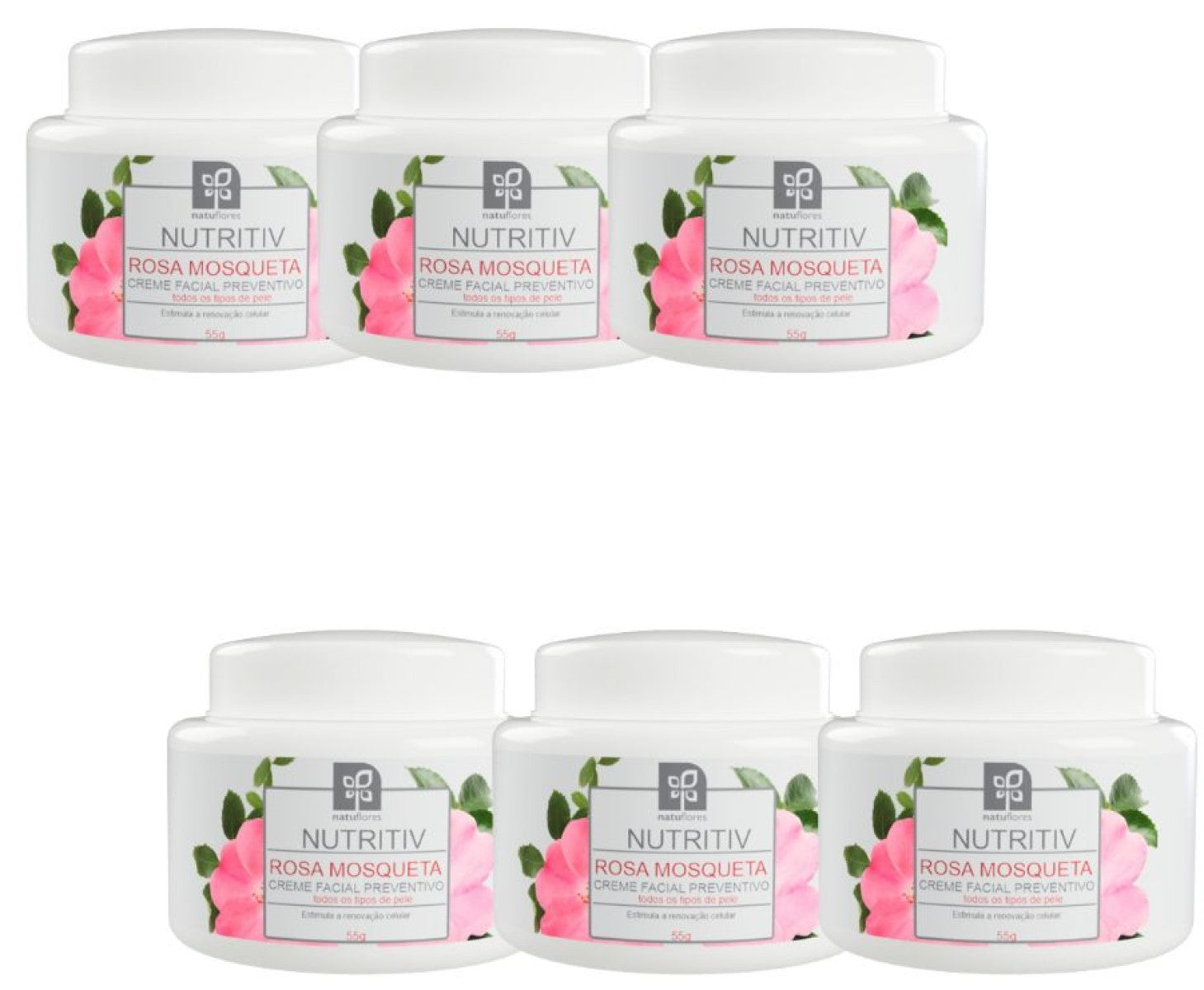 CREME FACIAL PREVENTIVO ROSA MOSQUETA NUTRITIV 55g KIT NATUFLORES 6und