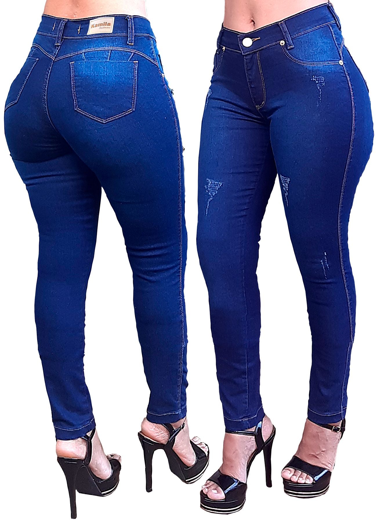 Kit 2 Calças Jeans feminina Modeladora com lycra cintura alta empina bumbum
