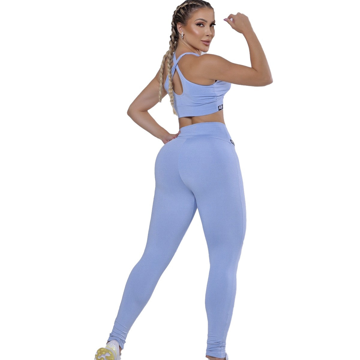 Conjunto Fitness Azul Claro Frozen Academia  SPORT Zero Transparência