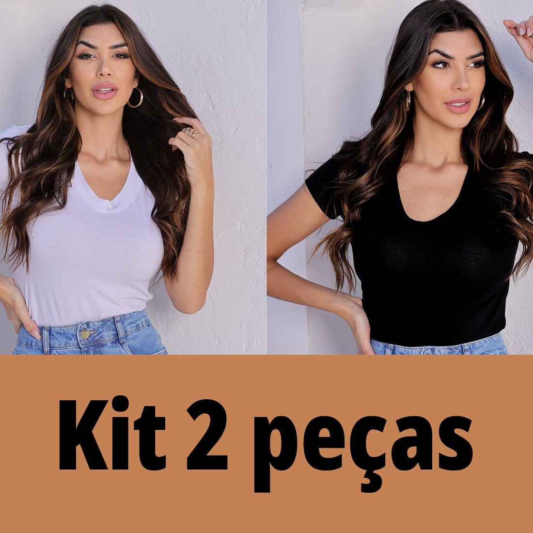 Kit 2 Blusa Feminina Camiseta Gola V T-SHIRT Viscolycra manga curta