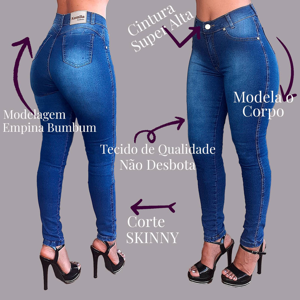 Kit 2 Calças Jeans feminina Modeladora com lycra cintura alta empina bumbum