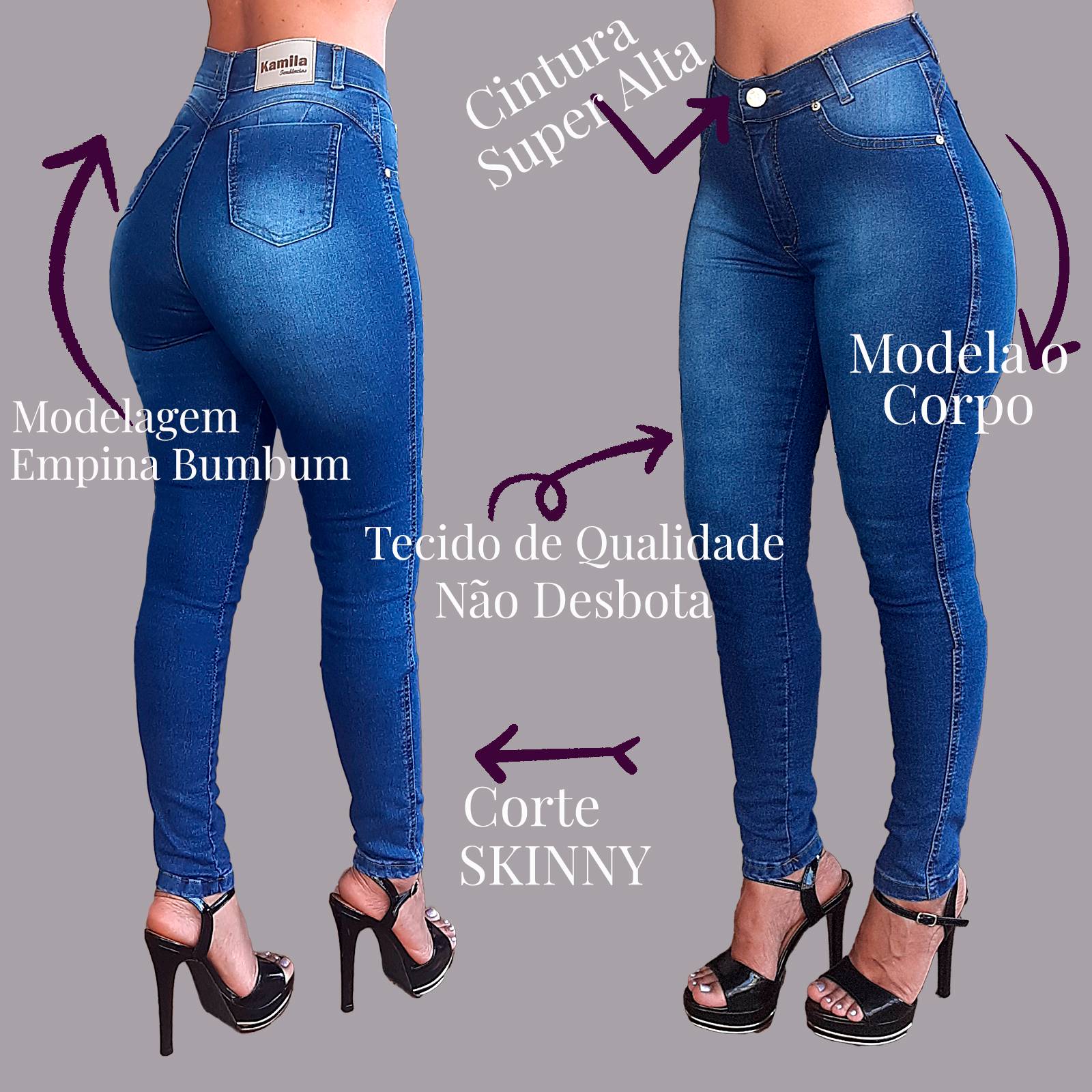 Kit 2 Calças Jeans feminina Modeladora com lycra cintura alta empina bumbum