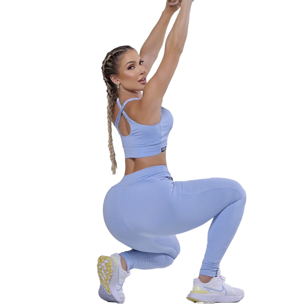Conjunto Fitness Azul Claro Frozen Academia  SPORT Zero Transparência