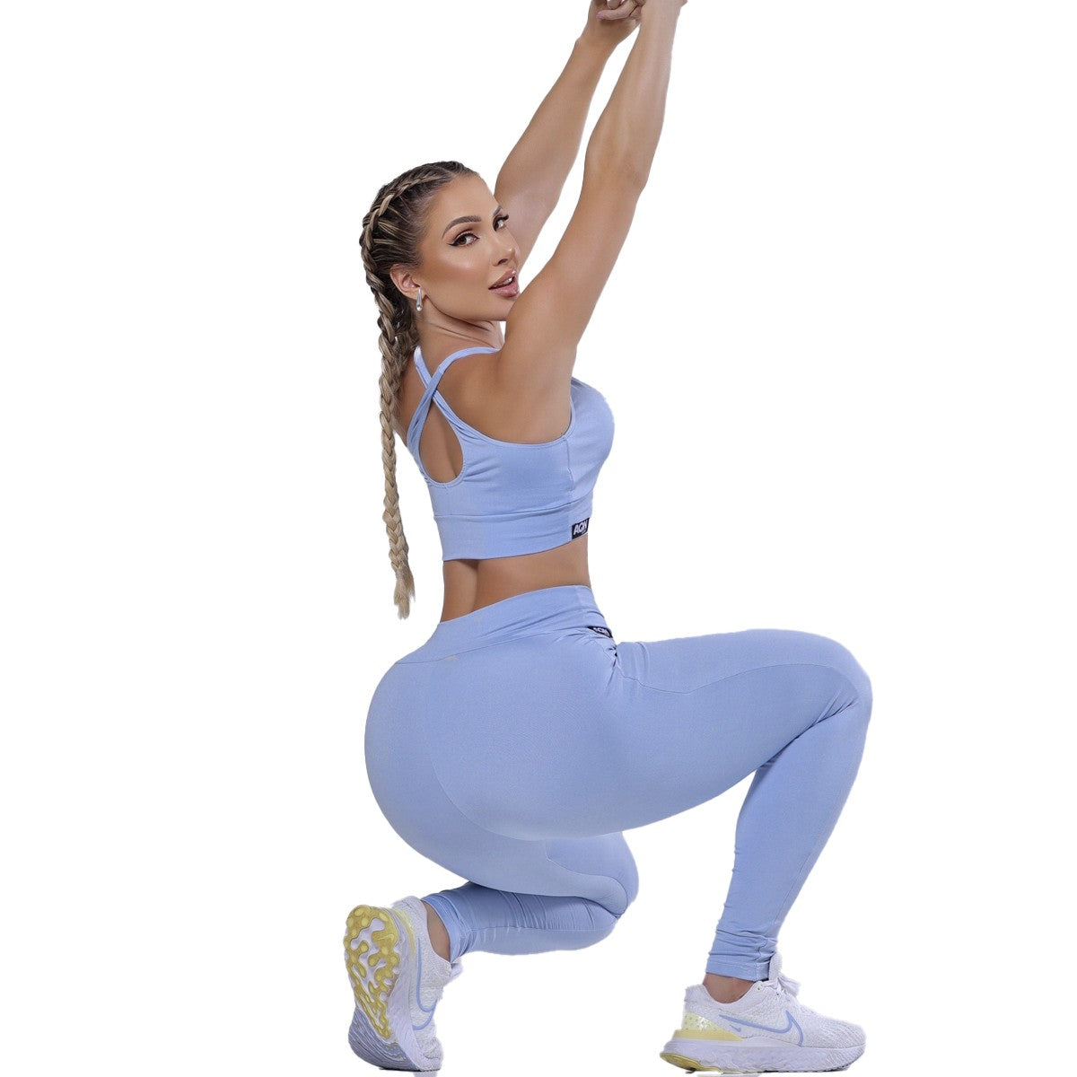 Conjunto Fitness Azul Claro Frozen Academia  SPORT Zero Transparência