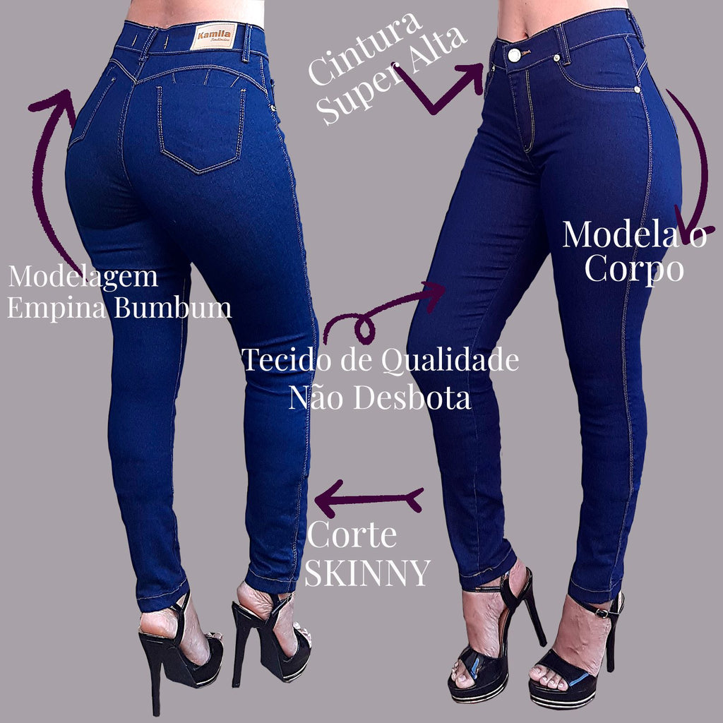 Kit 2 Calças Jeans feminina Modeladora com lycra cintura alta empina bumbum