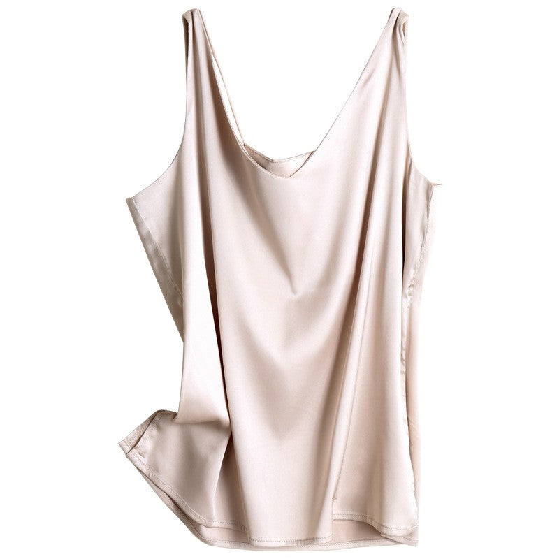 Top de alça feminino halter decote em v básico branco cami sem mangas cetim seda