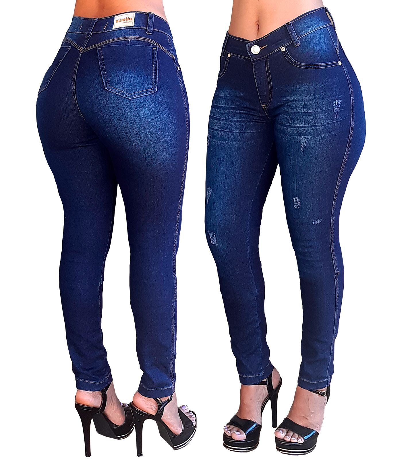 Kit 2 Calças Jeans feminina Modeladora com lycra cintura alta empina bumbum
