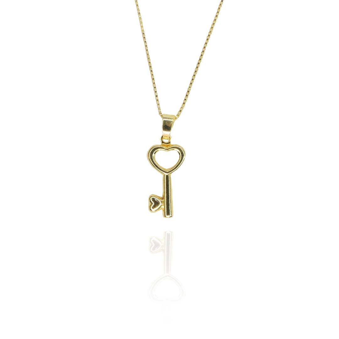Colar Pingente de Chave Banhado em Ouro 18k