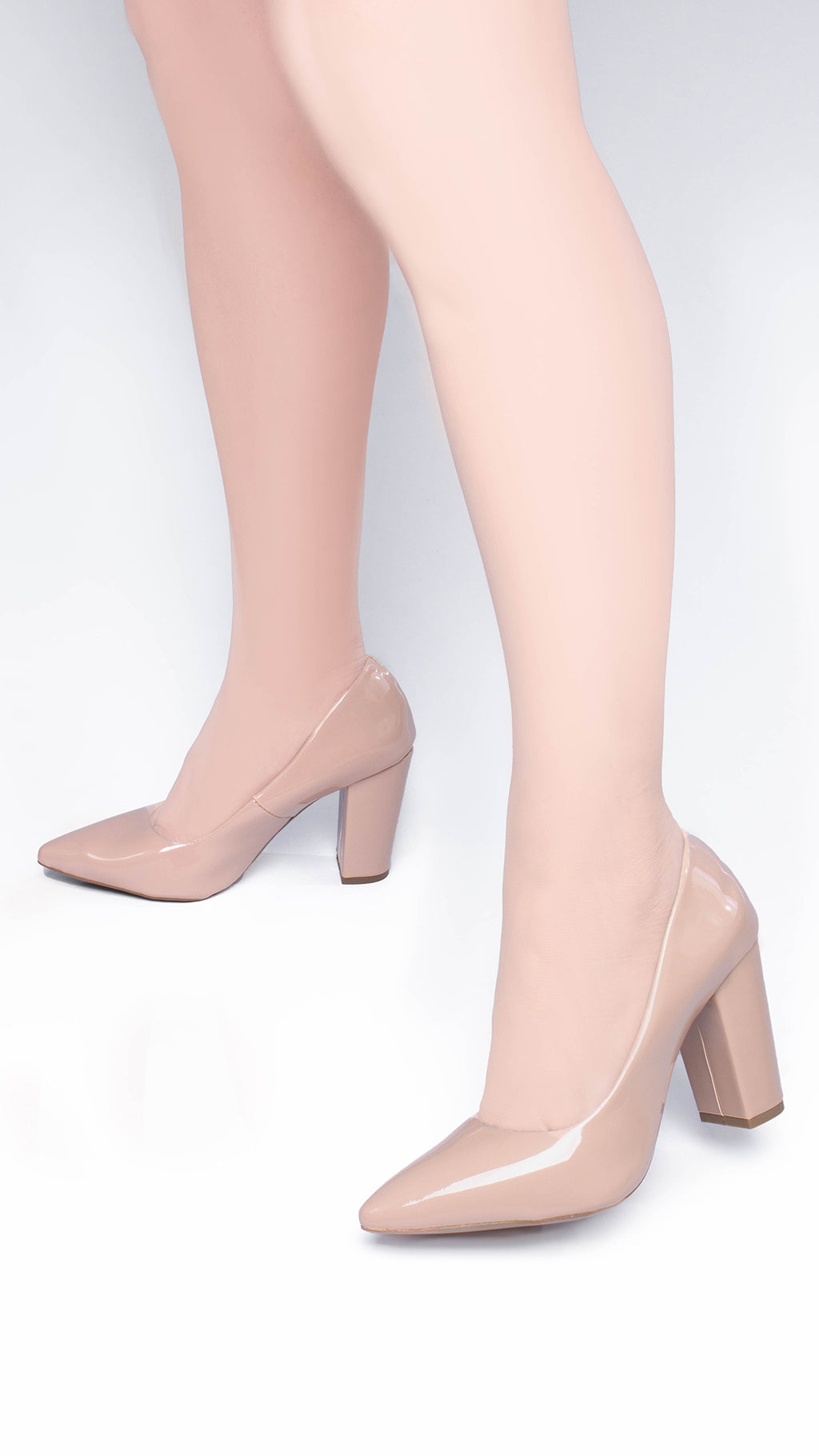 Sapato Scarpin Salto Quadrado Verniz Bege