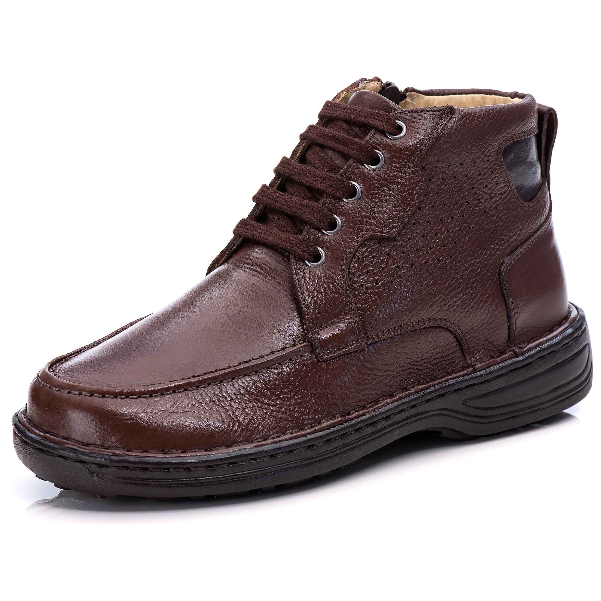 Coturno Casual Conforto Couro Marrom