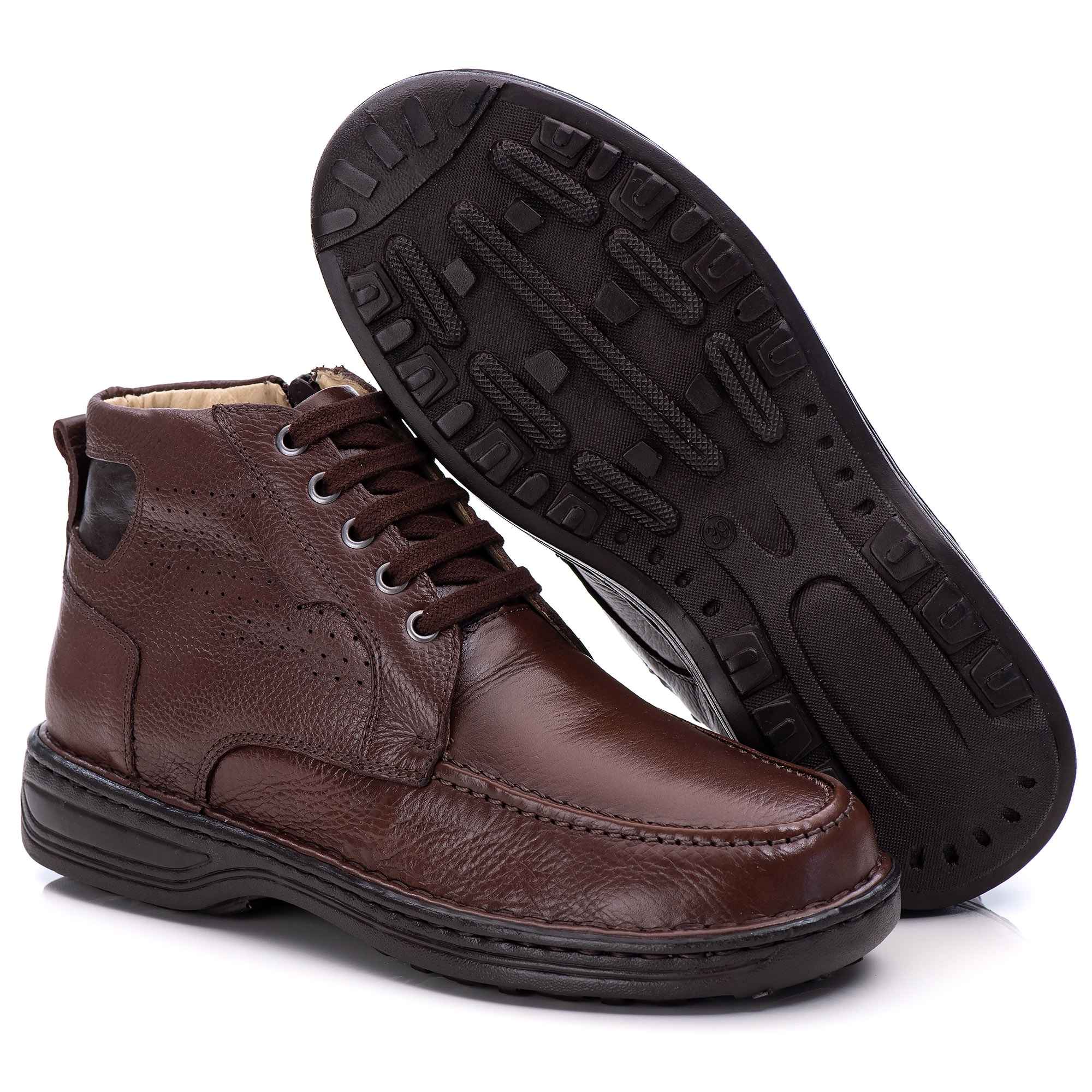 Coturno Casual Conforto Couro Marrom