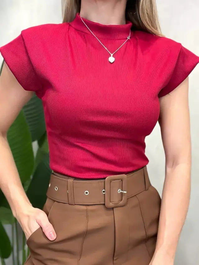 Blusa Feminina em Ribana Muscle Tee com Gola Ref.1736