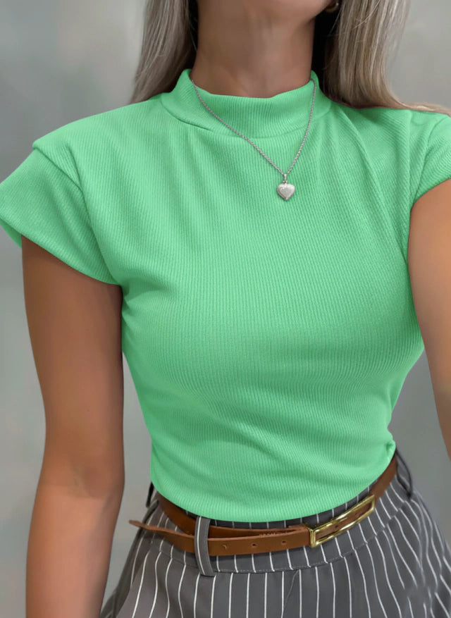 Blusa Feminina em Ribana Muscle Tee com Gola Ref.1736