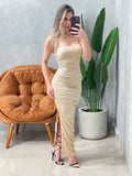 Vestido Midi em Malha Romantic de Alça e Plissado Ref.1753