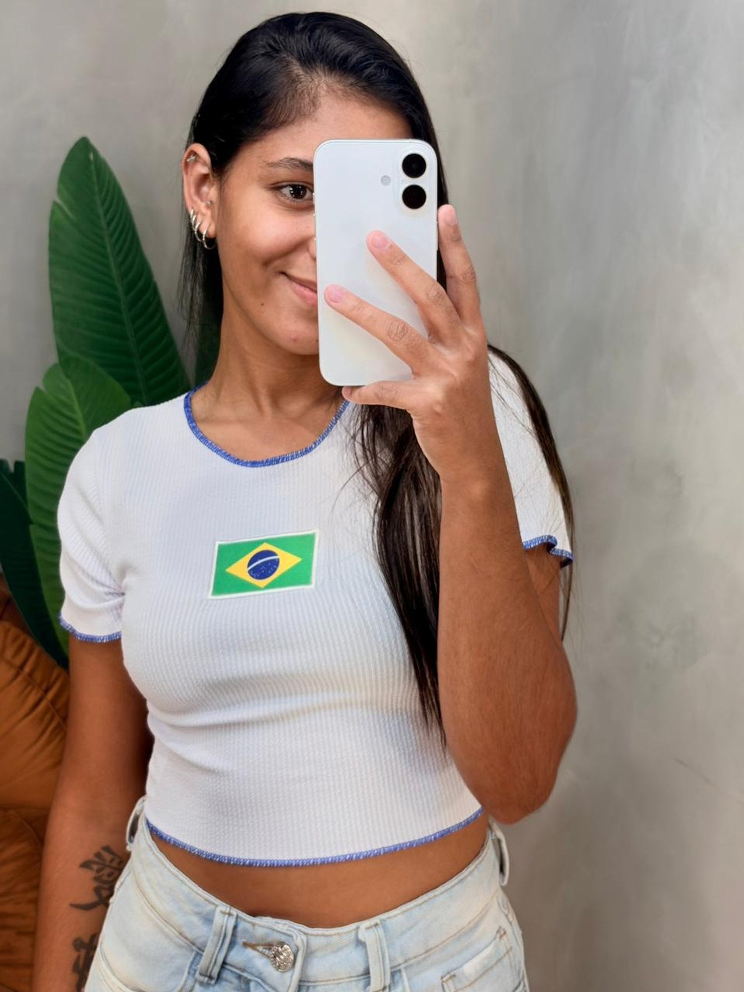 Cropped em Anarruga Manga Curta Fru-Fru Brasil Ref. 1895