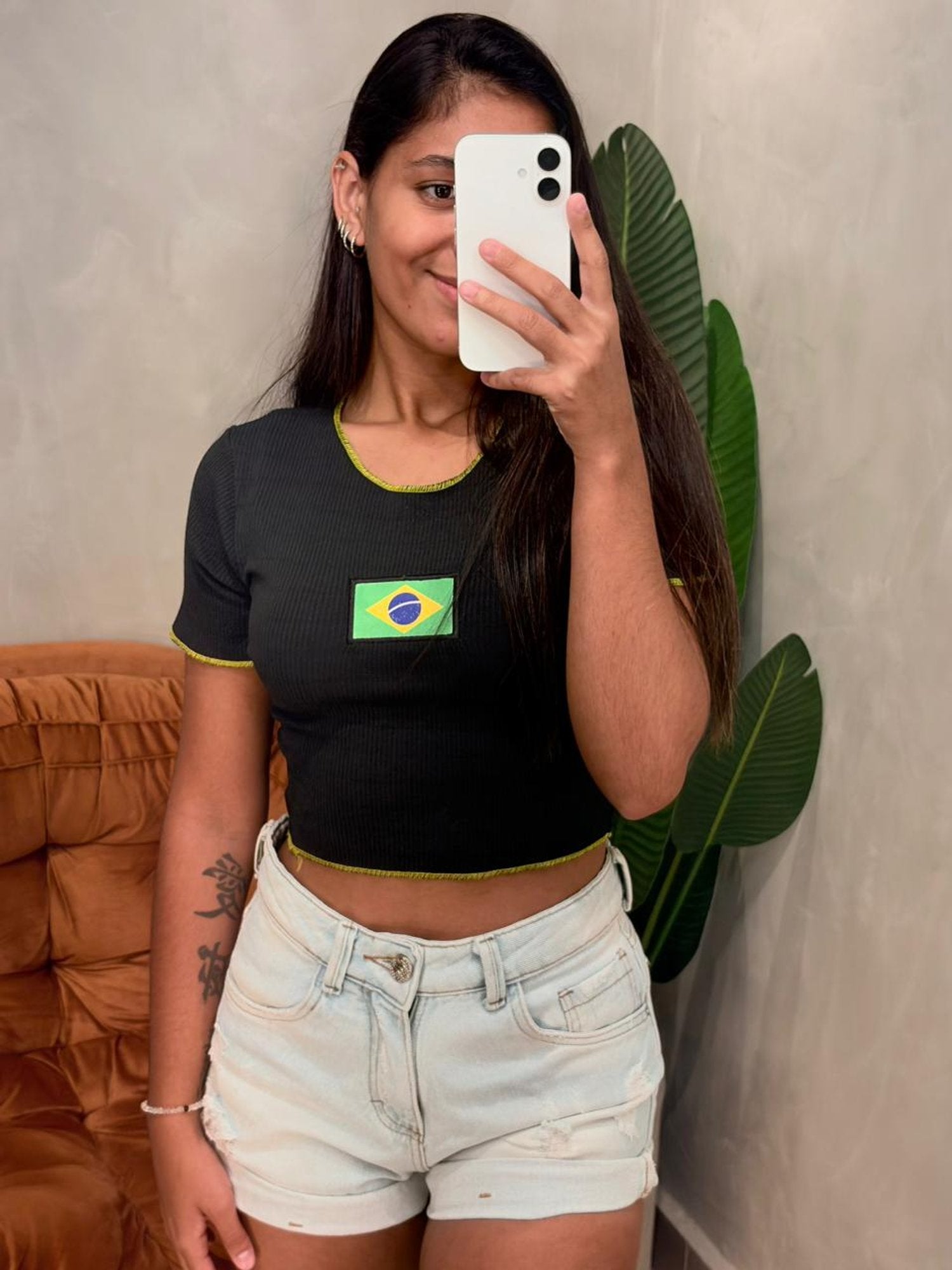 Cropped em Anarruga Manga Curta Fru-Fru Brasil Ref. 1895