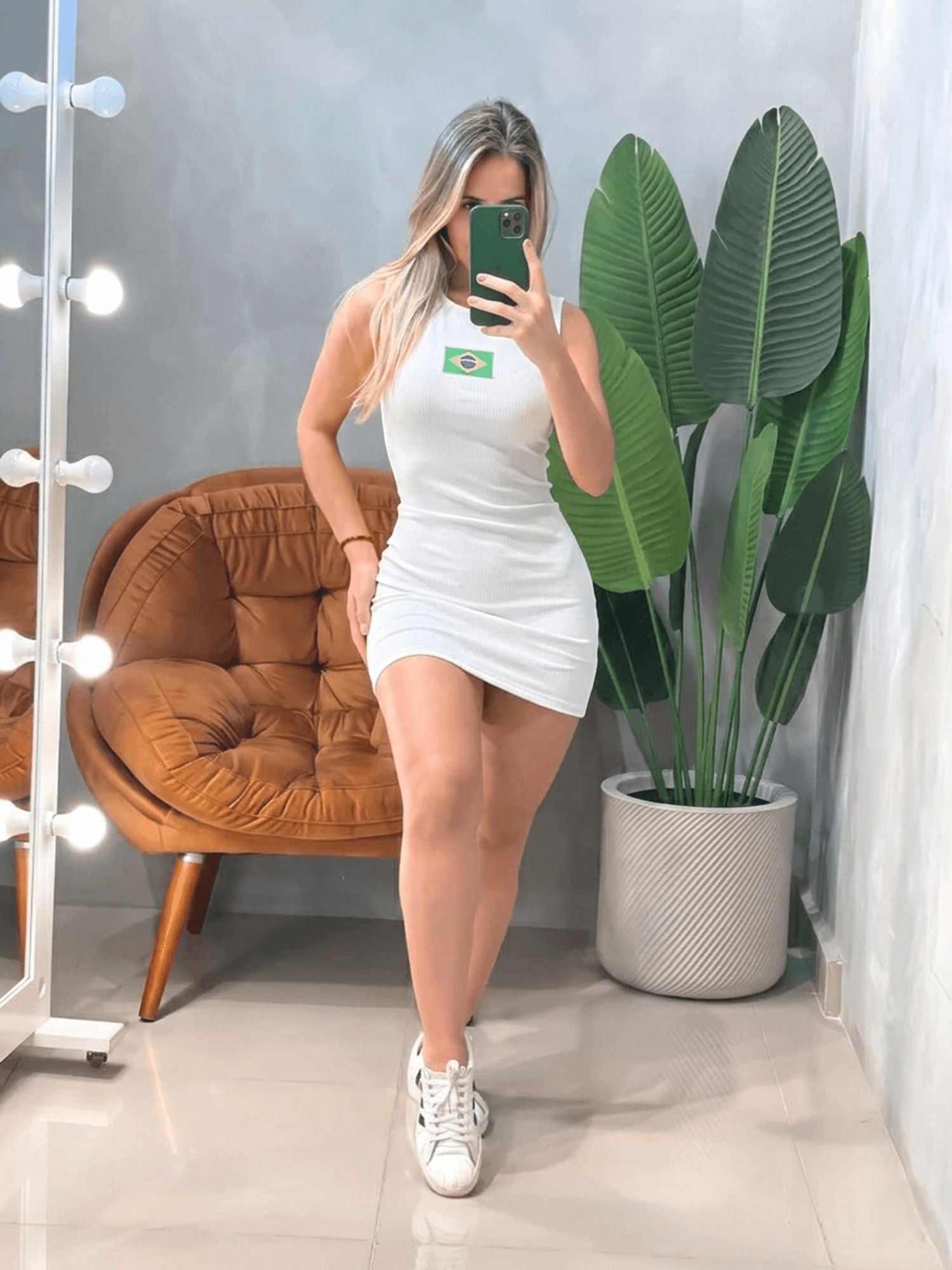 Vestido Curto em Anarruga Regata Brasil