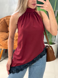 Bata em Crepinho Assimétrica Frente Única com Renda e Amarração Rose
