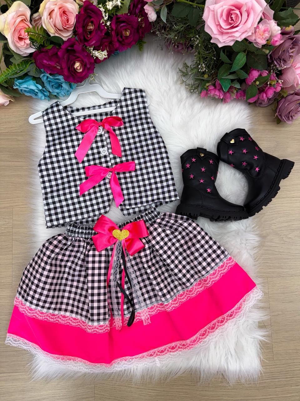 Conjunto Blogueirinha Junino Arraia da Alegria Preto