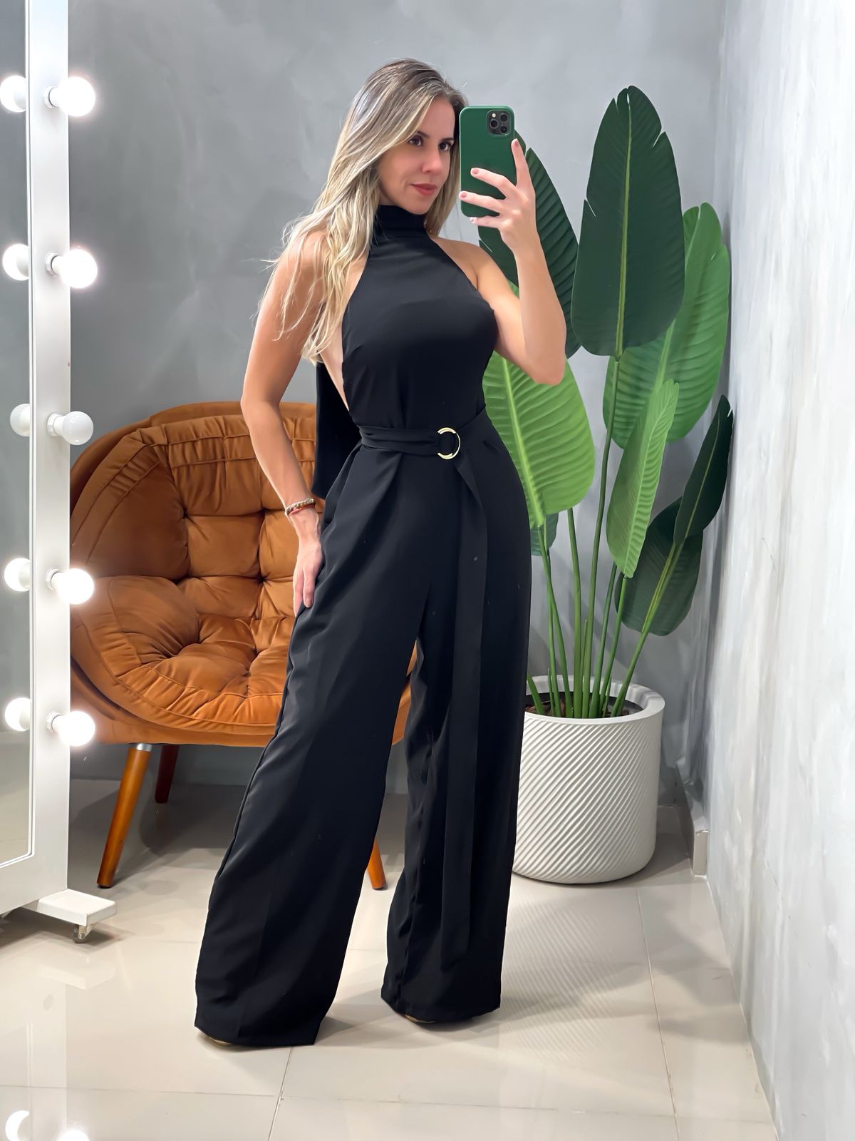 Macacão Pantalona em Crepe Premium Frente Única com Amarração Lara
