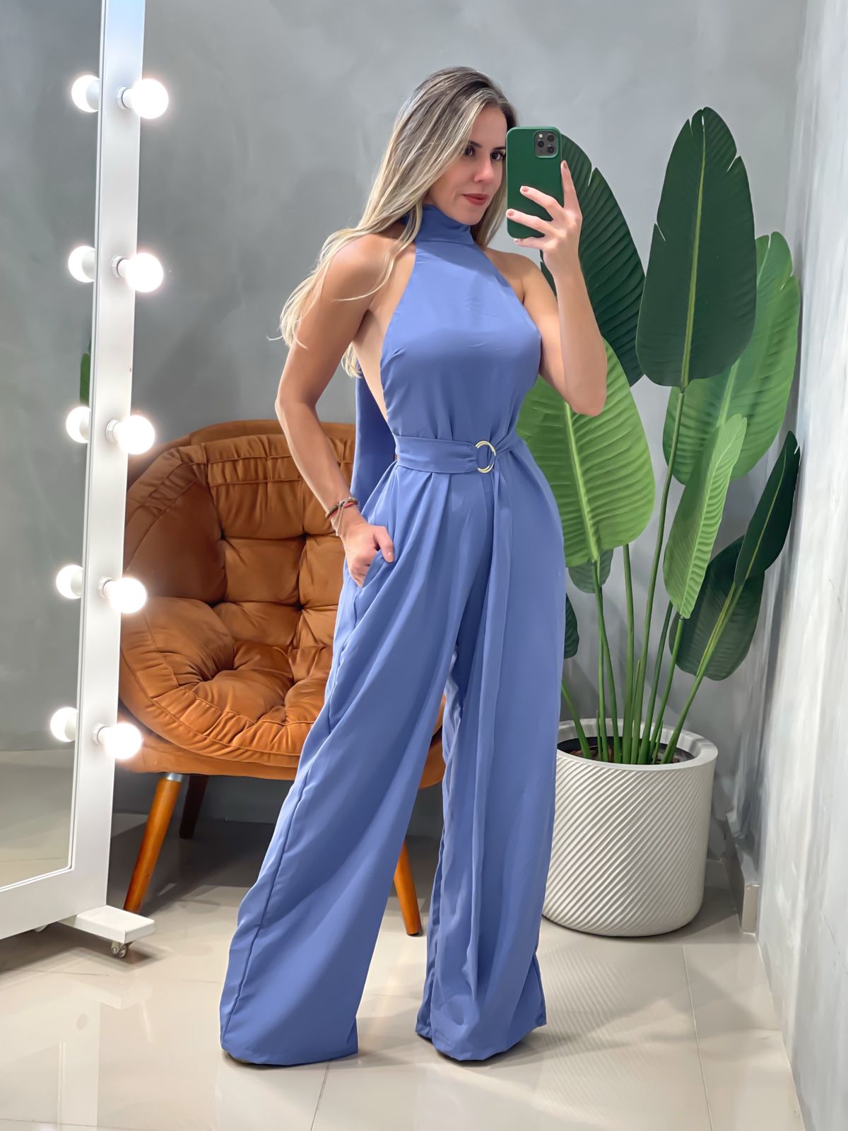 Macacão Pantalona em Crepe Premium Frente Única com Amarração Lara